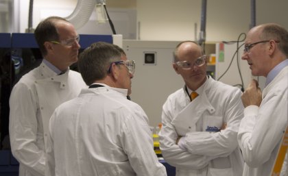 UQ’s Institute for Molecular Bioscience Director Brandon Wainwright, left, Minister for Science, Information Technology, Innovation and the Arts Ian Walker, Queensland Premier Campbell Newman and lead researcher Professor Sean Grimmond.